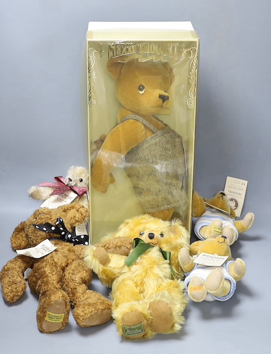 Three boxed limited edition Merrythought with five other limited edition Merrythought Bears including a Harrods Cheeky Bear